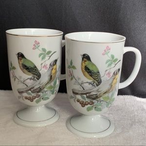 Vintage porcelain footed gold trim bird mugs